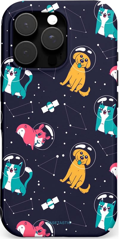 Casetastic hoesje geschikt voor Apple iPhone 16 Pro - MagSafe - Dubbellaagse bescherming - Sterrennacht Dieren - Fashion Case - Donkerblauw