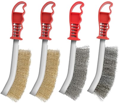 Set van 4 Handmatige Draadborstels van 24,5 cm voor Intensieve Reiniging en Roestverwijdering, Inclusief Staal en Messing Borstels voor Diverse Toepassingen