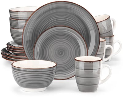 Home & Beyond® Serviesset 16-delig Grijs – Servies voor 4 Personen – Stoneware Keramiek – Inclusief Dinerborden, Ontbijtborden, Kommen & Mokken – Vaatwasser- en Magnetronbestendig