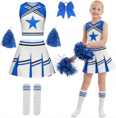 Cheerleader Kostuum voor Meisjes met Jurk, Pompoms en Sokken voor Carnaval, Feest en Cosplay Activiteiten
