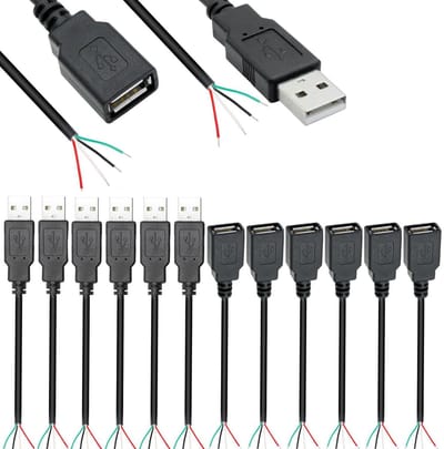 Dailygoody - 12pcs USB Pigtail Kabel 4 Pins - Male naar Female - 30 cm - 28 AWG