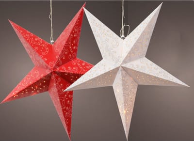 Verlichte kerststerren - 2x st - wit en rood - 60 cm - papier - op batterijen