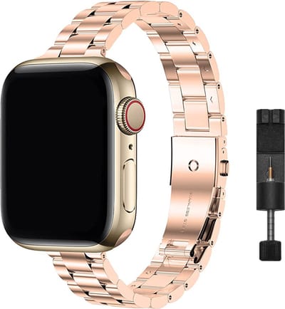 Innerlight® Narrow - Rose Goud - 38/40/41mm - Metalen bandje geschikt voor Apple Watch - Schakel Armband RVS - Stainless Steel Watch Band - Roestvrijstaal - Horlogeband - Geschikt als Apple watch bandje voor Series 1/2/3/4/5/6/7/8/9/10/SE