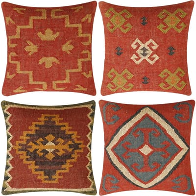 Boho Handgemaakte Kussensloop Jute Wol Kussen Vintage Indiase Tribale Sierkussen Voor Bank Bed Stoel Woonkamer Decoratie Set Van 4 Linen 35*35(CM)-4Pcs