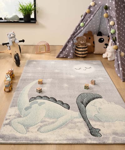 Kindervloerkleed dino - Magic lichtgrijs 80x150