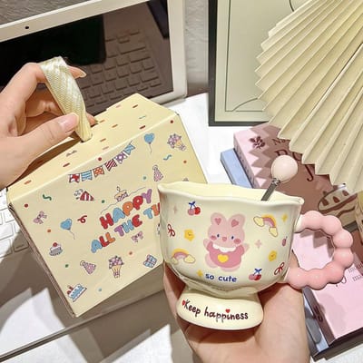 Tasse chiot style ins Tasse haute en céramique Tasse à eau pour couple pour filles Cadeau d'anniversaire Cadeau souvenir 380ml