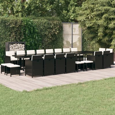 vidaXL - 21-delige - Tuinset - met - kussens - poly - rattan - zwart