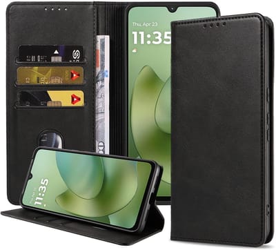 Geschikt voor Motorola Moto G06 Telefoonhoesje Kunstleer met Magnetische sluiting en Pasjeshouder Bookcase met Klepje - Walletcase with Cardslot - Zwart - Smartphonica geschikt voor Motorola Moto G06