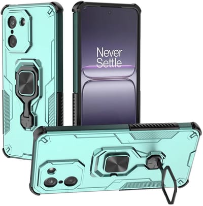 MobyDefend Hoesje - Geschikt voor OnePlus Nord CE 5 - Dubbelgelaagde Pantsercase Met Standaard - Turquoise