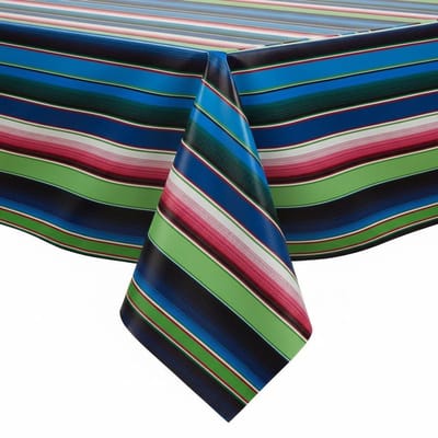 Protecttable - Rond Mexicaans Tafelzeil Saltillo Blauw en Rood ⌀118cm - Tafelkleed Afwasbaar - Kunststof