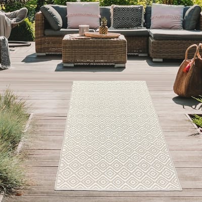 Weerbestendig Buitentapijt met Ruitpatroon - Beige 90 x 150 cm voor Terras en Balkon