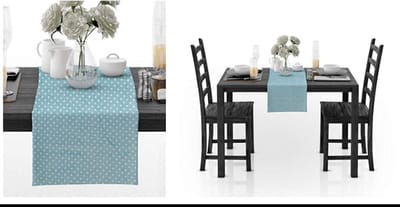 Katoen Tafelloper - Linnen Runner - Eettafel Decoratie - Kreuk- en Krimpbestendig - 30x360CM - Lichtblauw
