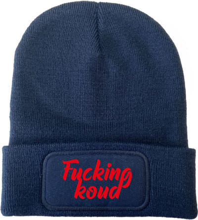 Fucking koud (cursief) wintermuts navy | rood - soBAD. | Wintersport | Après ski verkleedkleren | Unisex | Heren en Dames Beanie