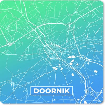 Muismat 20x20 cm - Mousepad Stadskaart - Doornik - Blauw - België - Muismatten