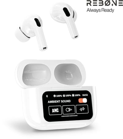 REBØNE® Oortjes Draadloos Bluetooth voor Samsung en iPhone – Draadloze Oordopjes met Touchscreen Oplaadcase – Draadloze Oortjes – Noise Cancelling Oordopjes Draadloos – Bluetooth Oortjes – Bluetooth Oordopjes – Earbuds – Earphones – Wit – Sport Pro
