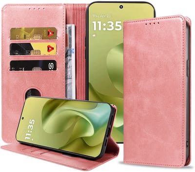 Geschikt voor Motorola Moto G86 Telefoonhoesje Kunstleer met Magnetische sluiting en Pasjeshouder Bookcase met Klepje - Walletcase with Cardslot - Rosé Goud - Smartphonica geschikt voor Motorola Moto G86