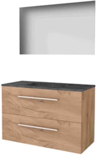 Basic-Line Ultimate 46 Badkamermeubelset - 100 x 46 cm - Met Grepen - 2 Lades - Hardstenen Wastafel - 1 Kraangat - Spiegel met Indirecte LED Verlichting - Whisky Oak