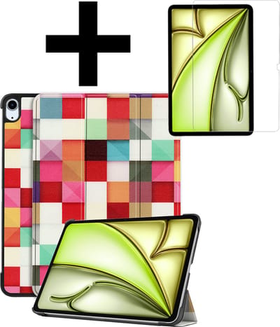 Hoes - Geschikt voor Apple iPad Air (2024/2025/2026) - 11 inch - Met Screenprotector - Trifold Bookcase - Hard Cover - Hardcover Book Case - Tablet Hoesje - Blokken