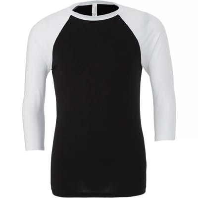 Bella+Canvas Unisex 3/4 Sleeve Baseball T-Shirt CV3200 - Black/White - XS