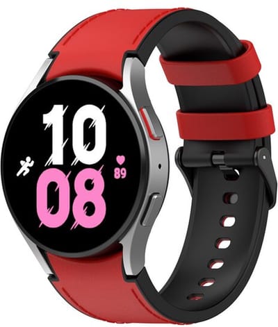 By Qubix - leer + siliconen bandje 20mm - Maat: small - Rood - Geschikt voor Samsung Galaxy Watch 7 (40 & 44mm) - Galaxy Watch FE - Galaxy Watch 6 - Galaxy Watch 6 Pro - Galaxy Watch 5 - 5 Pro - Galaxy Watch 4 - 4 Classic