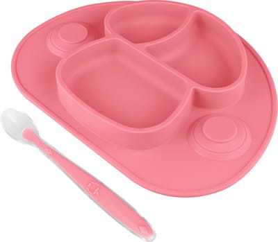 Nevi Kinderbord met Zuignap - Siliconen Babybord met Vakjes en Lepel - BPA vrij - Roze