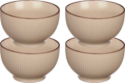 Vivalto Kommetjes/serveer schaaltjes/soepkommen - 4x - Mistique - porselein - D14 x H8 cm - beige - Stapelbaar