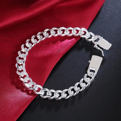 Bracelet Chaîne Solide en Argent Sterling 925 8/10mm hommes femmes Chaîne noble mariage Bijoux mode breloques fête cadeau d'anniversaire 20cm red