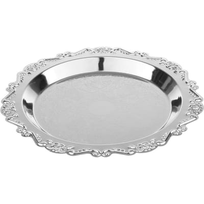 Zilver Ronde Metalen Fruitschaal Gebakbord Thee Dessert Serveerschaal 25cm white