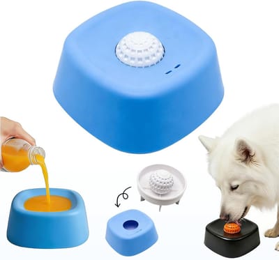 Hond Langzaam Eetkom Blauw - Voor Vloeibare Lekkernijen - Antislip Met Draaibal - 3/4 Kop - Voor Alle Hondenrassen - Voedingssupplement Na Operatie