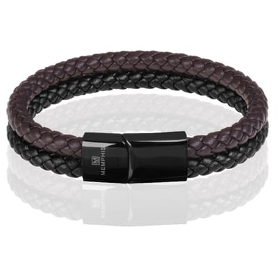 Memphis Dubbele leren armband Duo Color Zwart Bruin-19cm