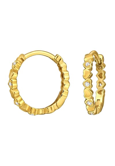 Heart Band Zilveren Huggie Oorbellen Goud Verguld met 12x Cubic Zirconia