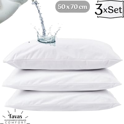 Tavas Pamura Waterdichte Kussenbeschermer 50x70 cm 3 Stuks Kussenbeschermer Vocht beschermend - Met rits - Incontinentie Kussenslop Molton %100 Katoen Badstof Wit