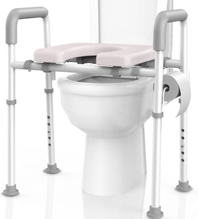Verhoogde toiletbril - Toiletverhoger met steunen - Veilig zelfstandig - Verstelbaar en gewatteerd - 43 x 18 x 33 cm