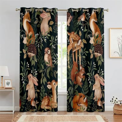 Rideaux pour enfants avec animaux de la jungle et safari, imprimés, 2 panneaux, pour chambre d'enfant, décoration d'intérieur 50W60H(CM)X2PCS&Grommet Top brown