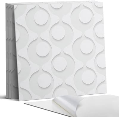 Coloray Wandpanelen Zelfklevend - Abstract patroon met cirkels Zelfklevende Wandpanelen - 50 cm x 50 cm - Wit Wandpaneel PVC - 4 stuks - Mozaïeken Wandpanelen Zelfklevend - Wandpanelen Keuken - Wandpaneel Badkamer