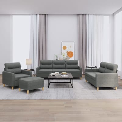 vidaXL - 4-delige - Loungeset - met - kussens - stof - donkergrijs