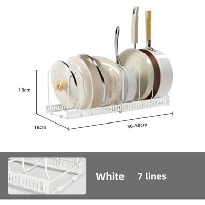 Support de rangement extensible pour casseroles, bols et assiettes, avec 7/10 compartiments réglables, pour armoire de cuisine white