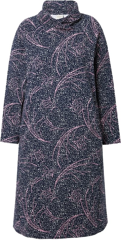 Ulla Popken - Dames - Midi-jurk van sweatstof sjaalkraag lange mouwen - Marine - Maat 42+