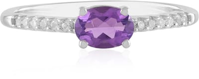 Cavill - Damesring 925 Sterling Zilver Platina Geplateerd met Marokkaanse Amethist 0,613 ct en Cambodjaanse Zirkonia 0,239 ct