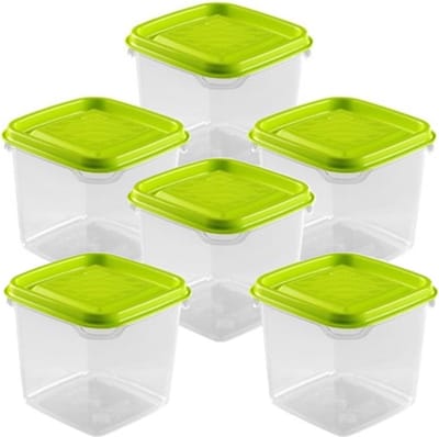 Hega Hogar Vershoudbakjes - set 6x stuks - 0.3 liter - transparant/lime groen - L8 x B8 x H11 cm - Mealprep - Maaltijden bewaren