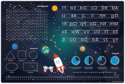 Bureauonderlegger voor kinderen in ruimte-look - ABC - Eerste schooldag - Vinyl - 60 x 40 cm