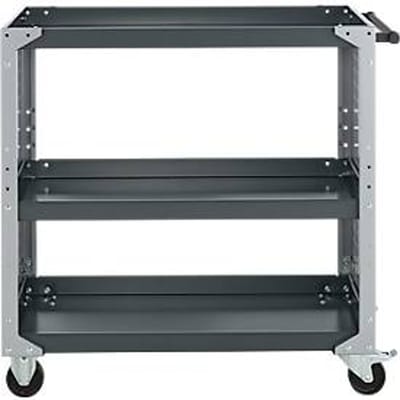 Schäfer Shop Pure wagen AST31, 3 etages, 2 geperforeerde etages, tot 240 kg, duwbeugel, staal en aluminium, alu wit/antracietgrijs