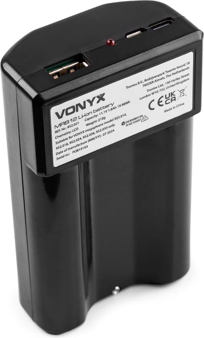 Vonyx MRB12 Lithium-ion 12V accu met lader - Extra accu voor megafoons