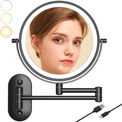 Famanu – Verlichte wandspiegel 20 cm met 10x vergroting, USB-oplaadbaar en draaibaar