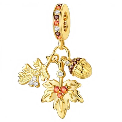Fler® | Bedel | Past op populaire bedelarmbanden (standaard - 3mm) | Eikenblad Bedel | Hangbedel Charm | 925 sterling zilver | Transparante, Paarse & Roze zirkonia | Valentijnsdag Cadeau | Sinterklaas kado | Kerstcadeau | Verjaardagsgeschenk