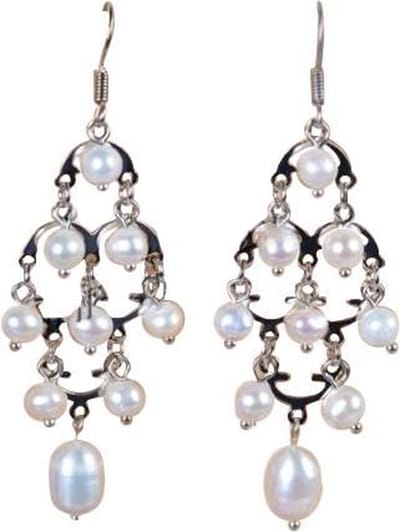 Zoetwater parel oorbellen Gipsy - oorhanger - echte parels - sterling zilver (925) - wit - sieraden zakje - parel oorbellen dames