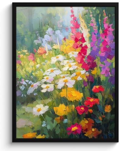 Poster in lijst - Fotolijst 50x70 cm - Posters - Zomertuin - Sfeervol - Bloemen - Posterlijst zwart - Decoratie - Wanddecoratie woonkamer - Muurdecoratie slaapkamer
