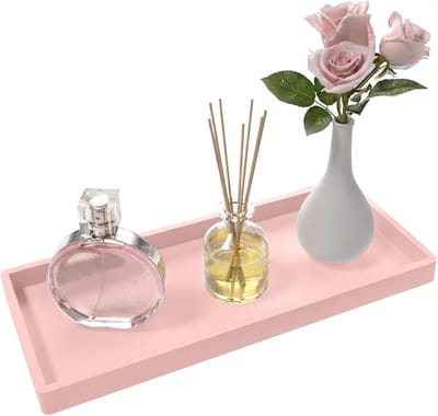 Extra grote siliconen badkamerorganizer van 28 x 13 cm, waterdichte decoratieve tray voor toilettafel en opbergruimte, roze badkameraccessoire