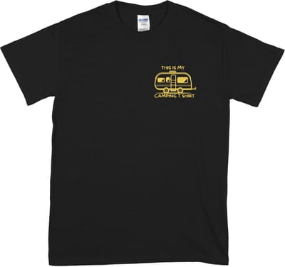 Dames en Heren T-shirt – Caravan Logo & Tekst "This Is My Camping Shirt" – 100% Katoen – Zwart – S