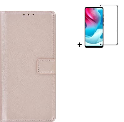 MoDo hoesje Geschikt voor Motorola Moto E32/ E32s - Kunstleer Book Case - Rose goud hoesje met full screenprotector